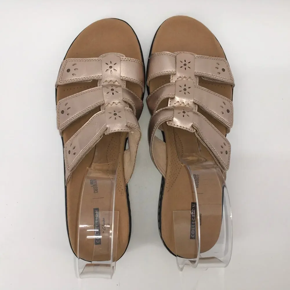 Clarks Leisa Spring Rose Gold Sandals Womens 12N Comfort Metallic Strappy Sandal